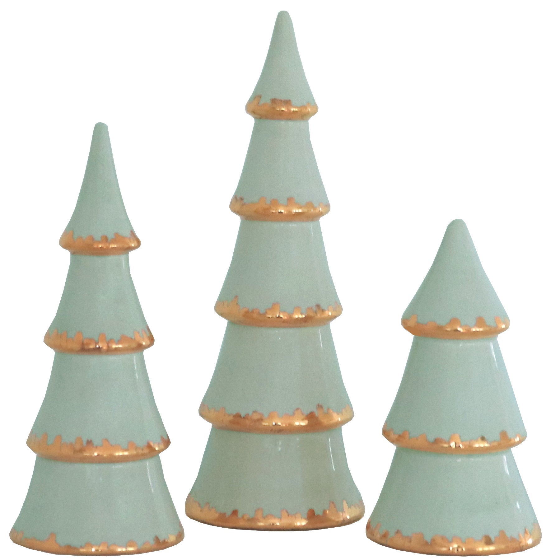 Sea Glass Tiered Christmas Trees with 22K Gold Brushstroke Accent