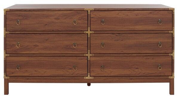 Safavieh Galio Walnut-Gold 6 Drawer Chest