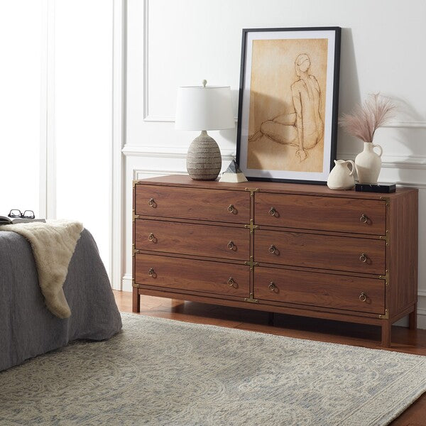 Galio 6 Drawer Chest in Walnut with Gold Iron Handle