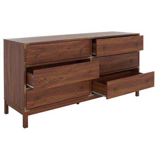 Safavieh Galio Walnut-Gold 6 Drawer Chest