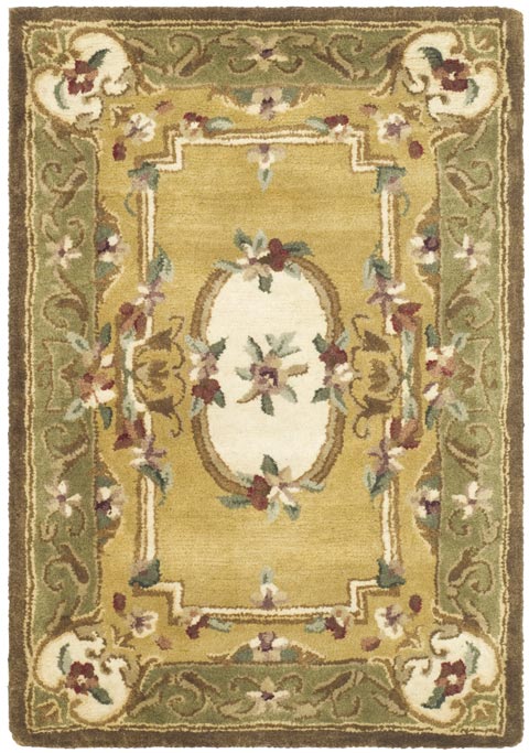 Classic Wool Rug in Light Gold and Green