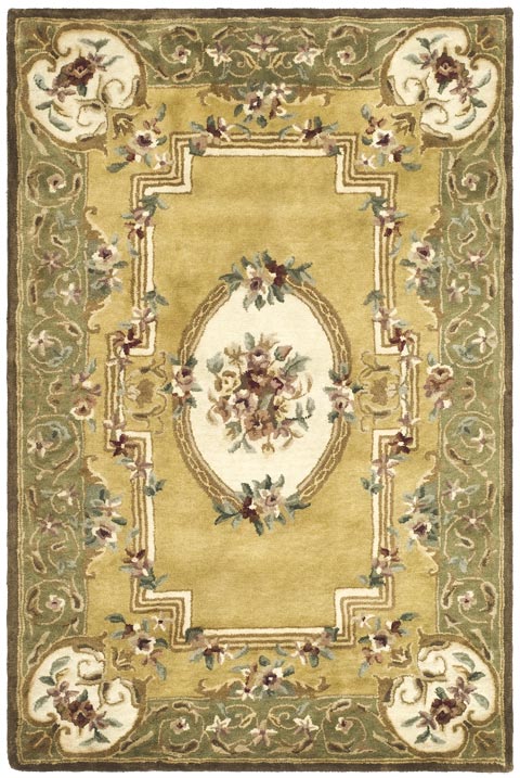 Classic Wool Rug in Light Gold and Green