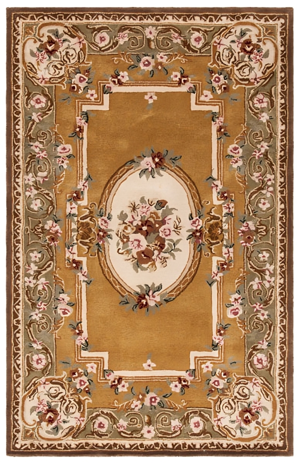 Classic Wool Rug in Light Gold and Green