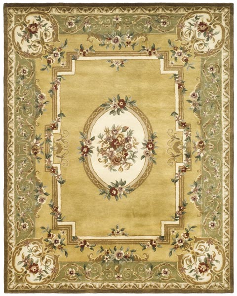 Classic Wool Rug in Light Gold and Green