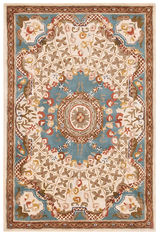 Classic Wool Rug in Ivory and Light Blue