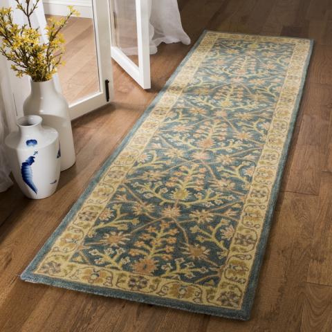 Classic Wool Rug in Blue and Light Gold