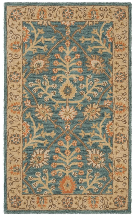 Classic Wool Rug in Blue and Light Gold