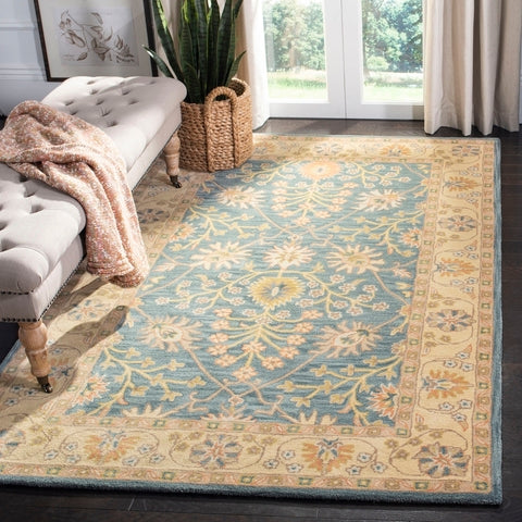 Classic Wool Rug in Blue and Light Gold