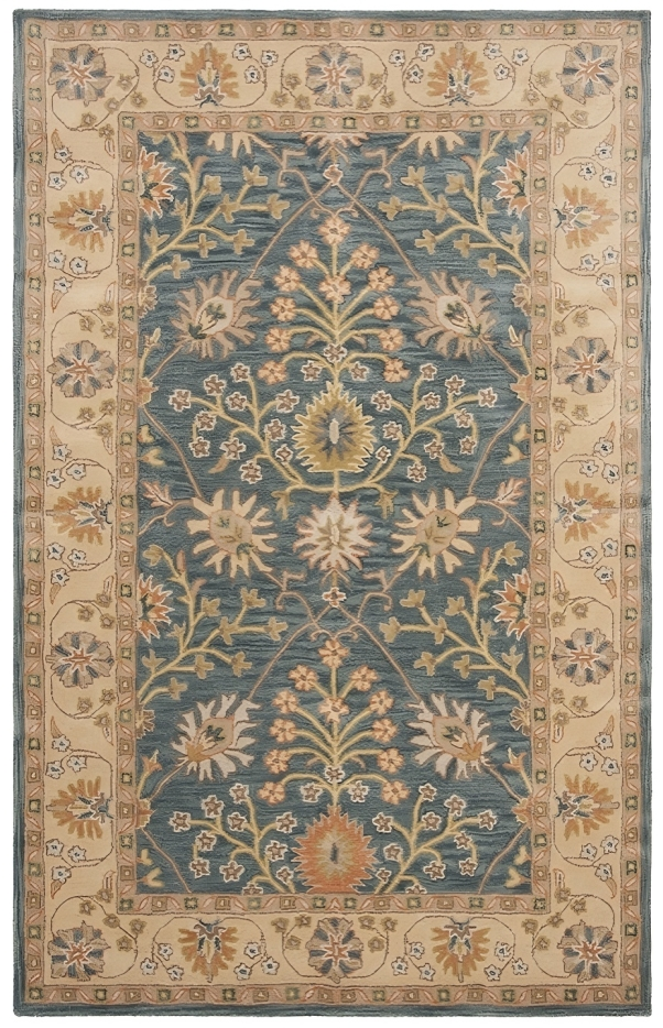 Classic Wool Rug in Blue and Light Gold