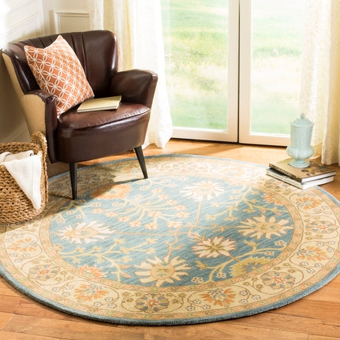 Classic Wool Rug in Blue and Light Gold