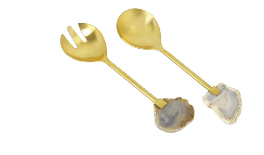 Set of 2 Salad Servers with Agate Stone Handle