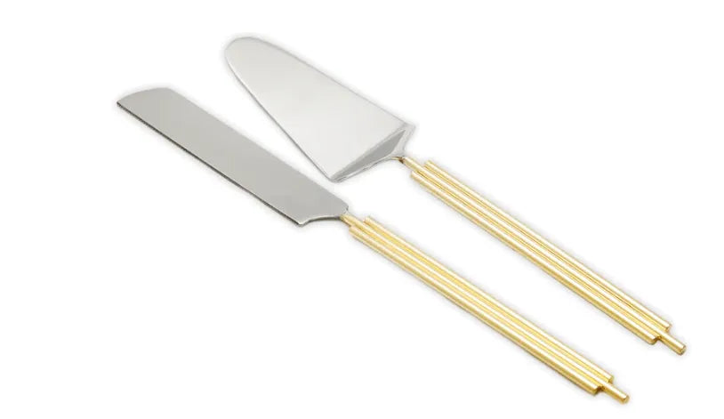 Set of 2 Cake Servers Gold Symmetrical Design