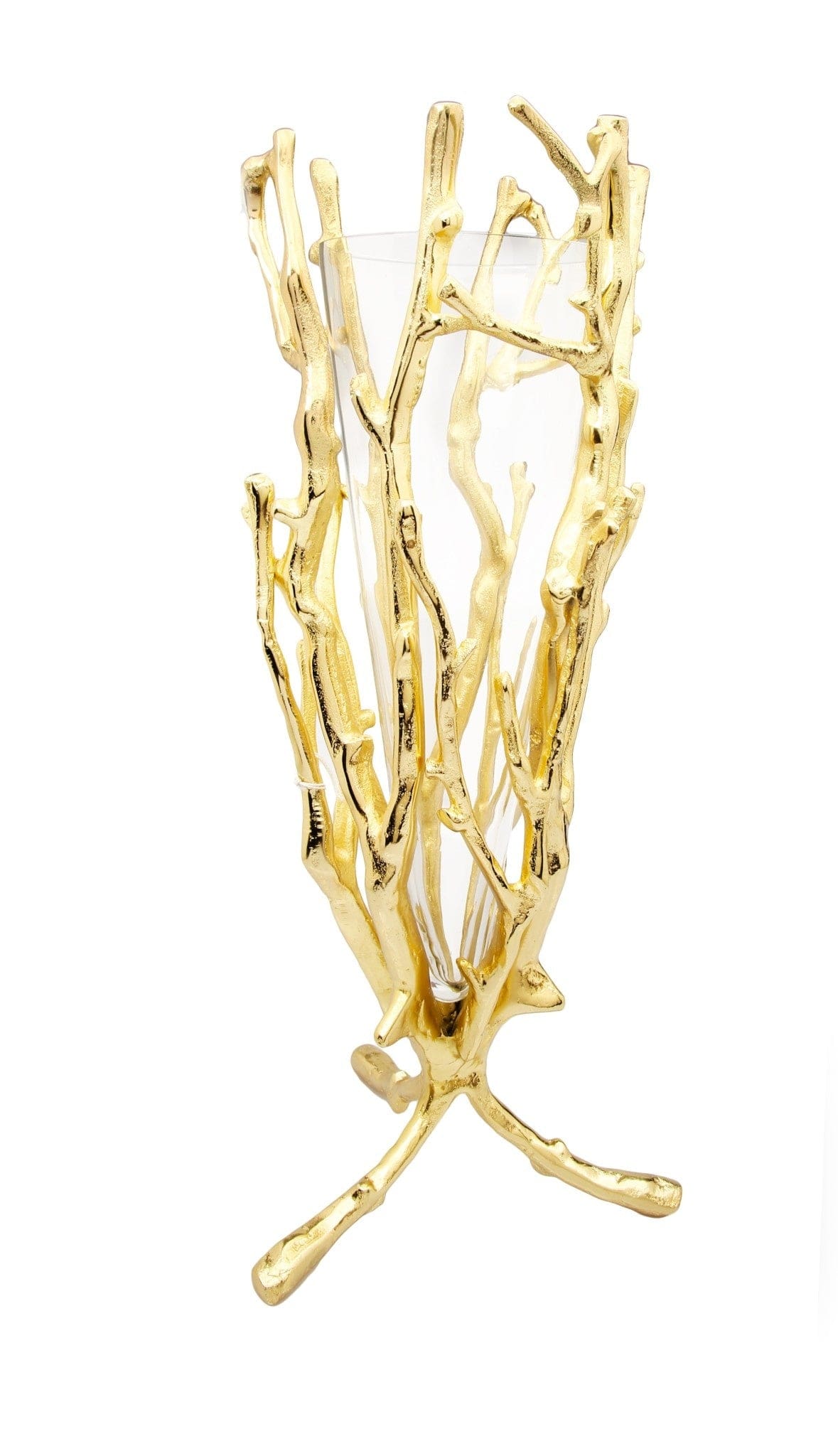 19" Gold Floral Vase with Removable Glass Insert