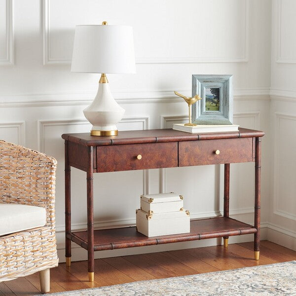 Tudor Chinoiserie Bamboo Console Table in Dark Brown