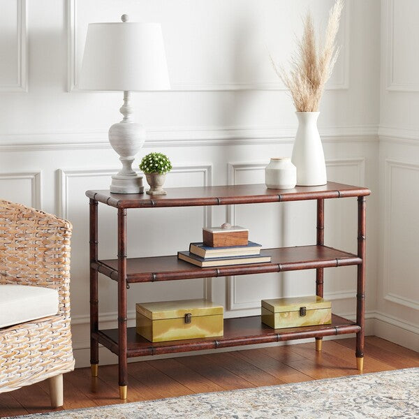 Tudor Chinoiserie Bamboo Console Table in Dark Brown