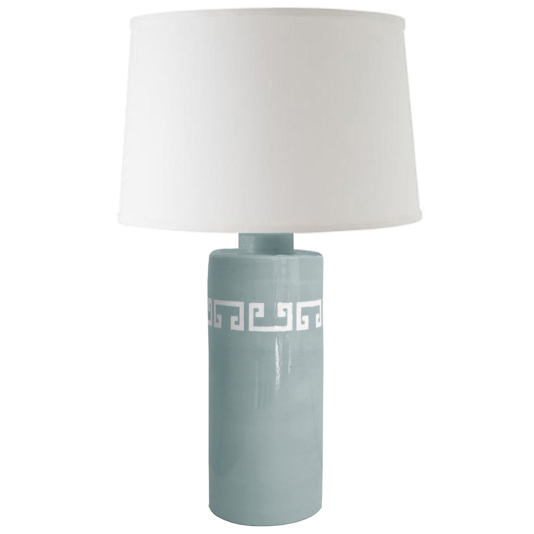 Lamb's Ear Blue Greek Key Column Lamp