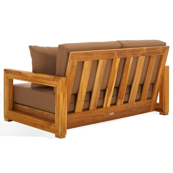 Montford Teak Wood 2-Seater Bench in Brown with Geometric Arms