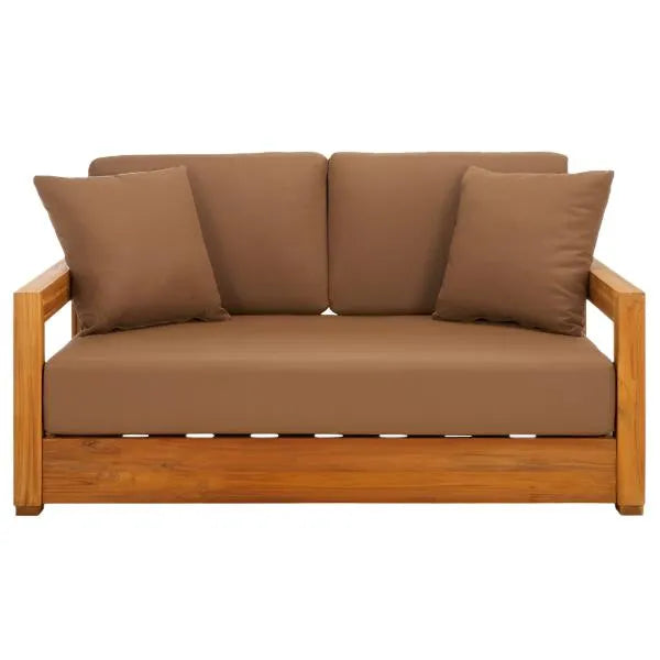 Montford Teak Wood 2-Seater Bench in Brown with Geometric Arms