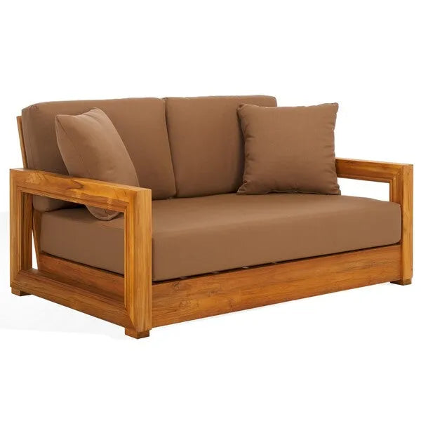 Montford Teak Wood 2-Seater Bench in Brown with Geometric Arms