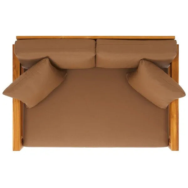 Montford Teak Wood 2-Seater Bench in Brown with Geometric Arms