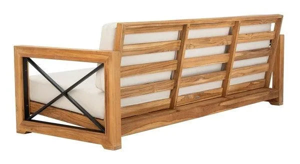 Safavieh Curacao Natural-White Outdoor Teak 3-seat Sofa