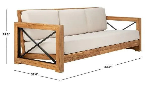 Safavieh Curacao Natural-White Outdoor Teak 3-seat Sofa