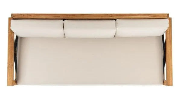 Safavieh Curacao Natural-White Outdoor Teak 3-seat Sofa