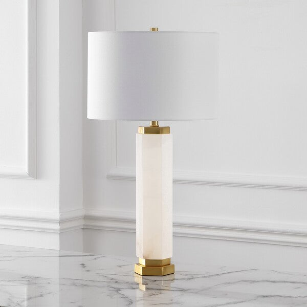 Lynsey Alabaster Table Lamp in White with Gold Metal Details