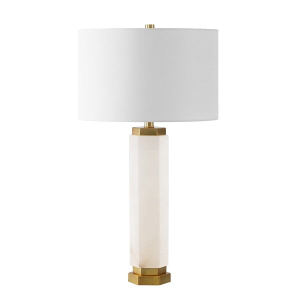 Lynsey Alabaster Table Lamp in White with Gold Metal Details