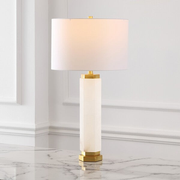 Lynsey Alabaster Table Lamp in White with Gold Metal Details