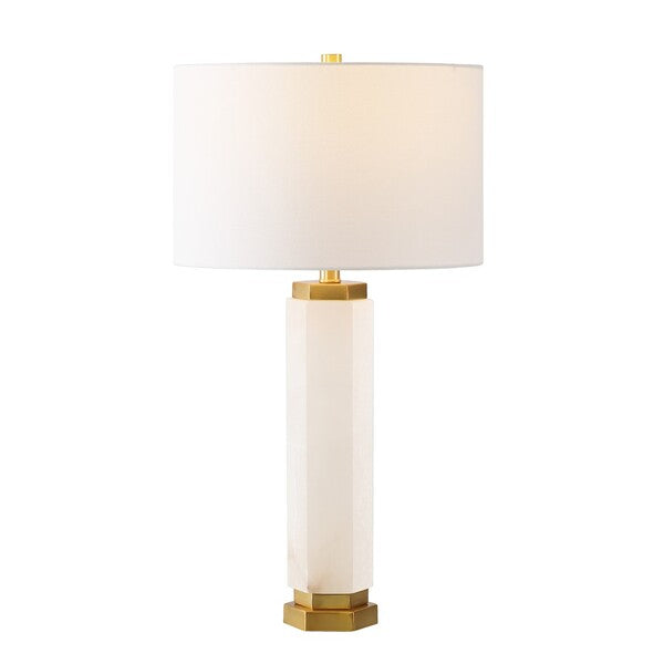 Lynsey Alabaster Table Lamp in White with Gold Metal Details