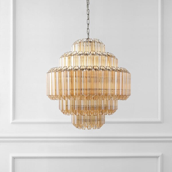 Safavieh Adaline Glass Chandelier in Nickel with Layered Slender Tubes