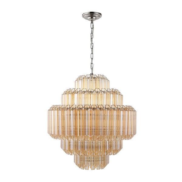 Safavieh Adaline Glass Chandelier in Nickel with Layered Slender Tubes