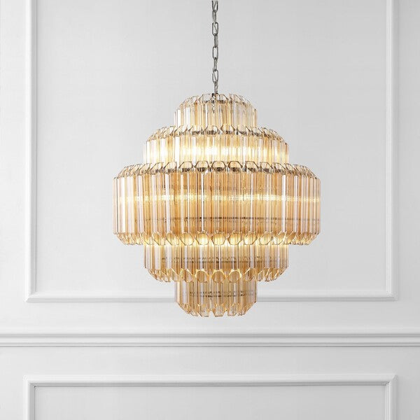 Safavieh Adaline Glass Chandelier in Nickel with Layered Slender Tubes