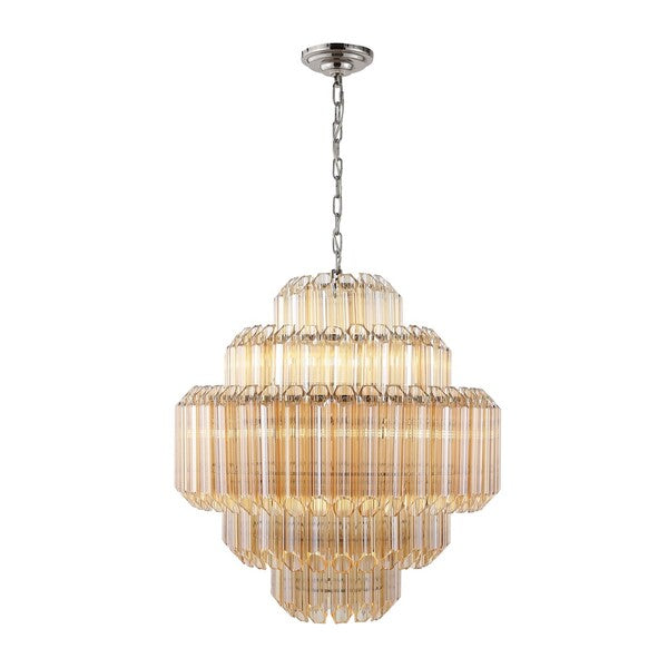 Safavieh Adaline Glass Chandelier in Nickel with Layered Slender Tubes