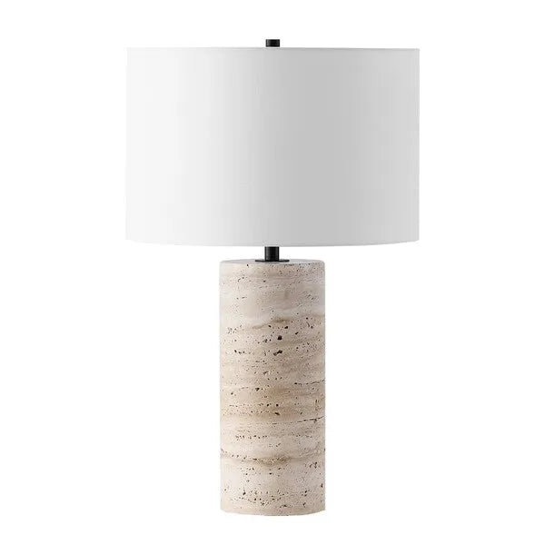 Rynetta Travertine Table Lamp in White with Dimmer Switch