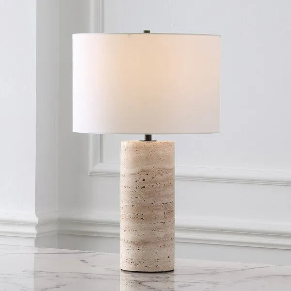 Rynetta Travertine Table Lamp in White with Dimmer Switch