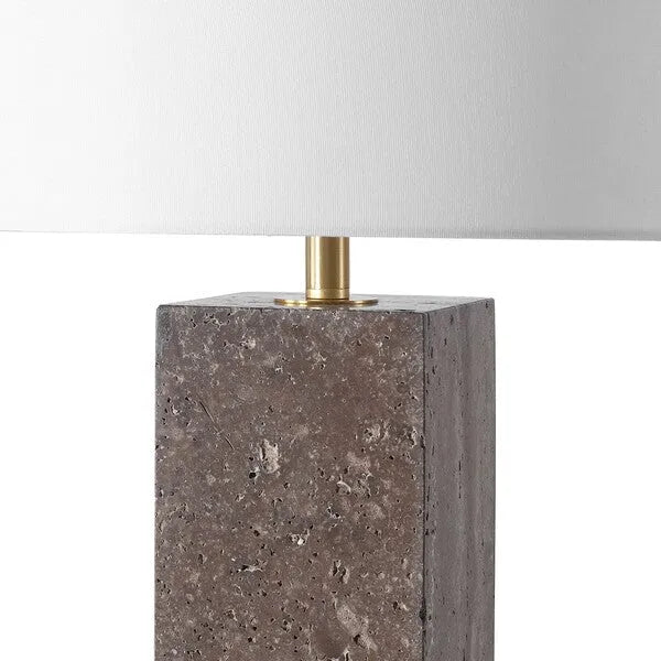 Feliciano Travertine Table Lamp in White with Dimmer Switch