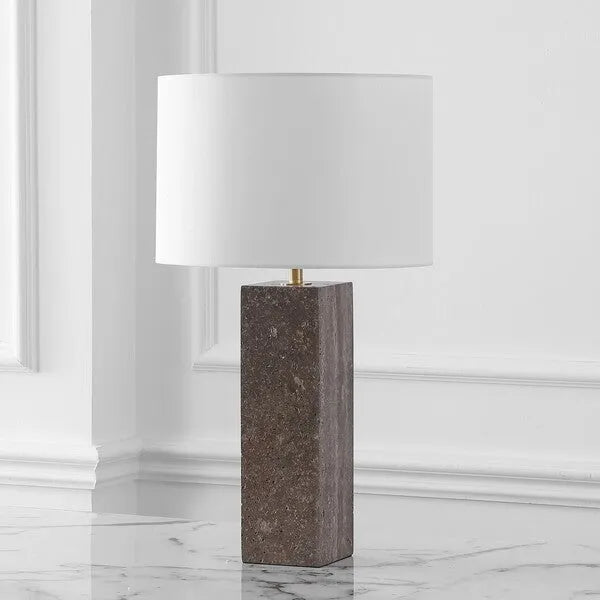 Feliciano Travertine Table Lamp in White with Dimmer Switch