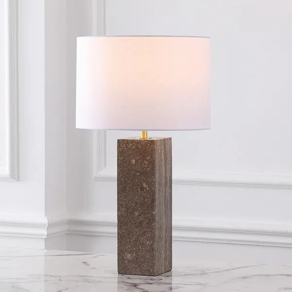 Feliciano Travertine Table Lamp in White with Dimmer Switch