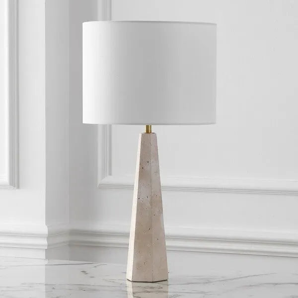 Gabryanna Travertine Table Lamp in White with Dimmer Switch