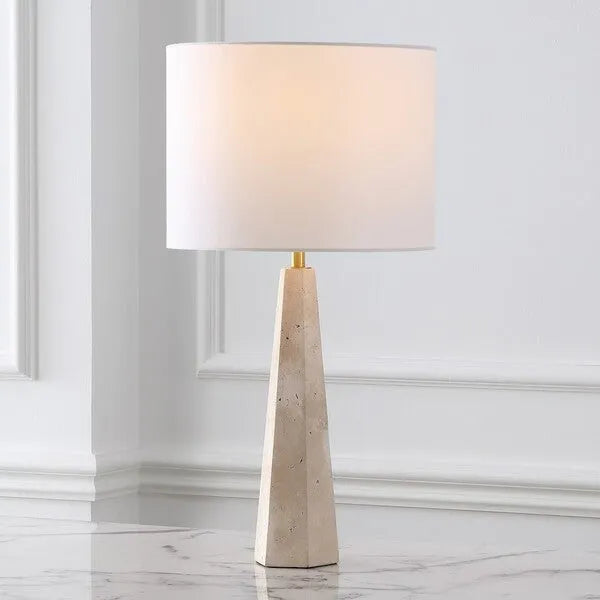 Gabryanna Travertine Table Lamp in White with Dimmer Switch