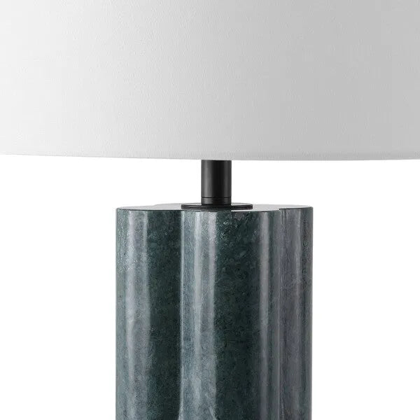 Tolliver Marble Table Lamp in Dark Green/White with Linen Shade