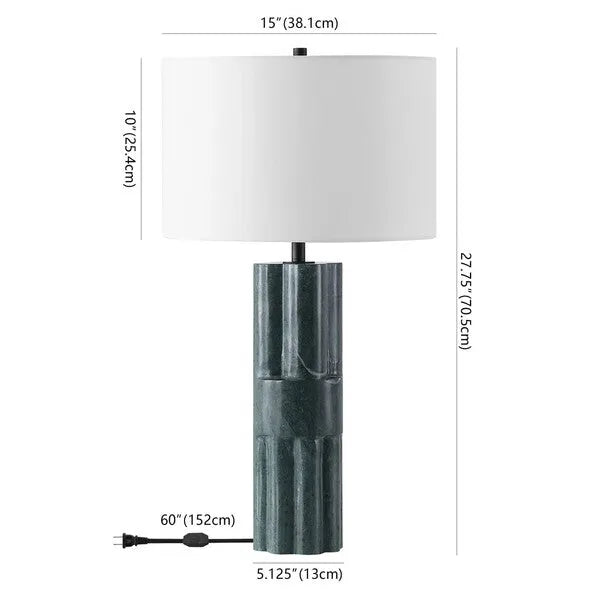 Tolliver Marble Table Lamp in Dark Green/White with Linen Shade