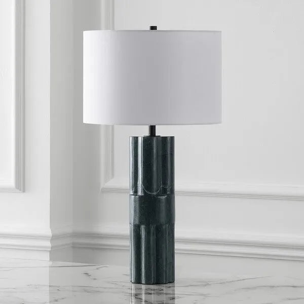 Tolliver Marble Table Lamp in Dark Green/White with Linen Shade