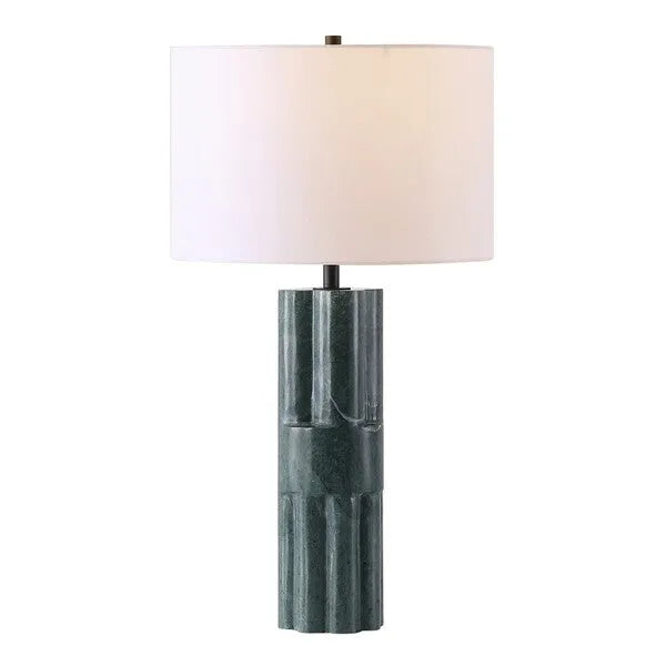 Tolliver Marble Table Lamp in Dark Green/White with Linen Shade