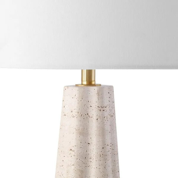 Naveen Travertine Table Lamp in White with Linen Shade