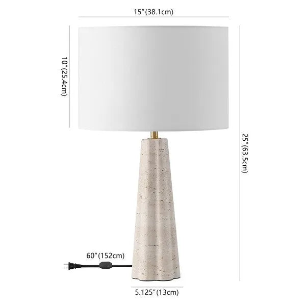 Naveen Travertine Table Lamp in White with Linen Shade