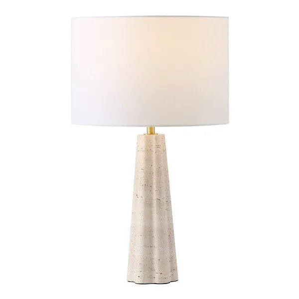 Naveen Travertine Table Lamp in White with Linen Shade