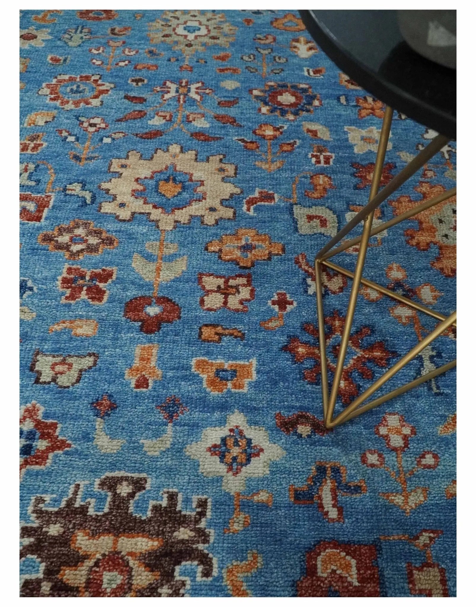 Custom made 11x16.6 Wool Traditional Blue and Ivory Vibrant Colorful Hand knotted Oushak Area Rug | TRD2741